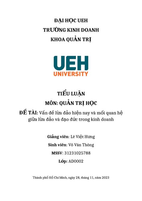 Quản trị học giữa kì Đ ẠI H ỌC UEH TR ƯỜNG KINH DOANH KHOA QU ẢN TR Ị