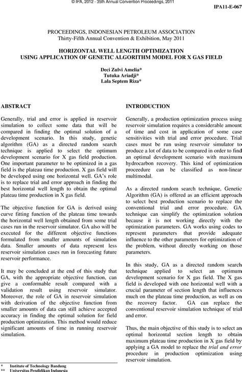 Aapg Datapages Archives Horizontal Well Length Optimization Using