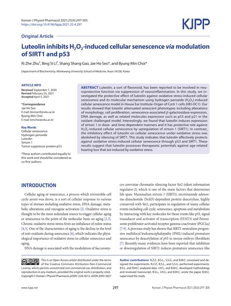 PDF Luteolin Inhibits H 2 O 2 Induced Cellular Senescence Via