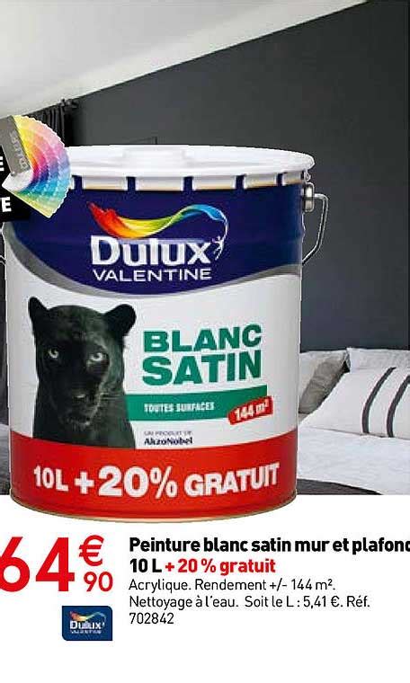 Promo Peinture Blanc Satin Mur Et Plafond 10 L 20 Gratuit Dulux Chez