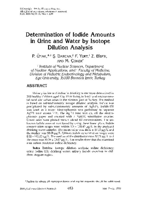 Pdf Determination Of Iodide Amounts In Urine And Water By Isotope