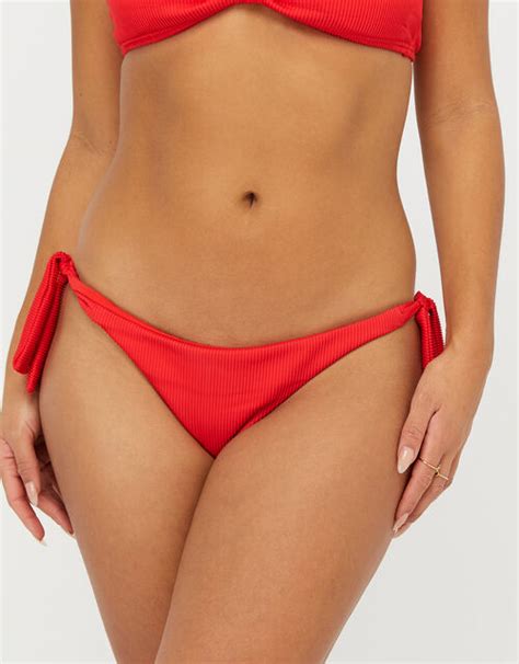 Ribbed Tie Side Brazilian Bikini Briefs Red Bikini Tops Accessorize Uk