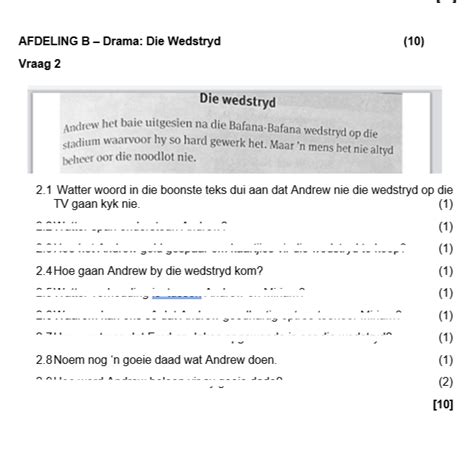 Graad 8 Afrikaans Huistaal Letterkunde September Eksamen And Memo