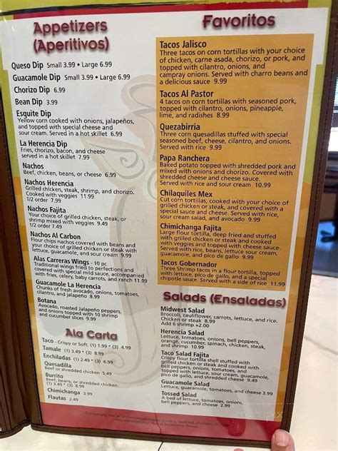 Menu Of La Herencia Mexican Grill In Midwest City Ok