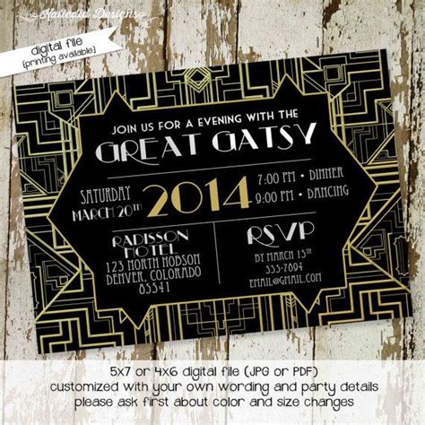 Great Gatsby Invitation Roaring Twenties Birthday 20s Bridal Shower Art