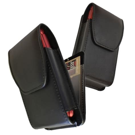 Black Leather Wallet Case With Rotating Pinch Clip And Magnetic Closure