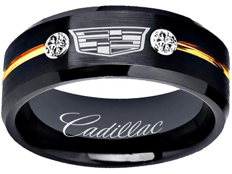 Cadillac Ring Cadillac Logo Ring Black And Gold Cz Wedding Band Sizes 6