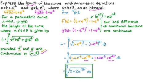 Question Video Expressing The Length Of A Parametric Equation Curve As