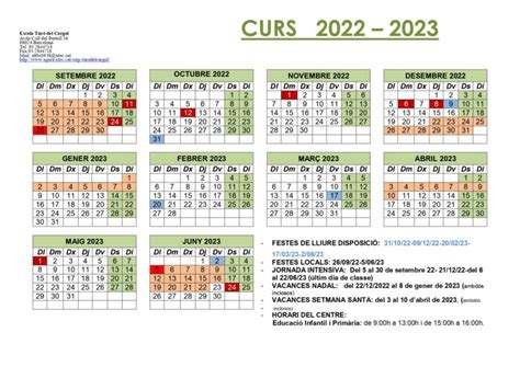 CALENDARI ESCOLAR 2022 23 Escola Turó del Cargol