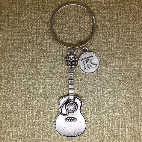 Guitar Charm Keychain Initial Keychain Musical Instrument Etsy