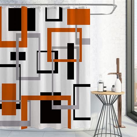 Burnt Orange Shower Curtain Mid Century Modern Geometric Shower