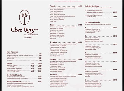 Online Menu Of Chez Lien Restaurant Saint Hubert Quebec J3y 3n8 Zmenu