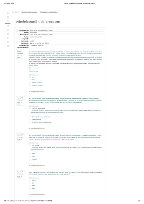 Administracion De Procesos Autocalificable Puntos