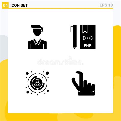 Set Of 4 Modern UI Icons Symbols Signs For Business Customer Coding