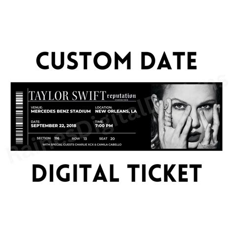 Custom Date Taylor Swift Reputation Tour 2018 Digital Concert Ticket