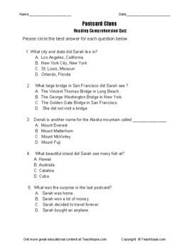 Benchmark Advance Reading Comprehension Quiz Nd Grade Postcard Clues