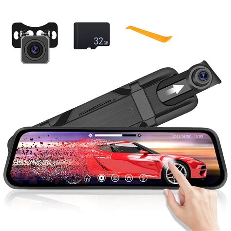 Camecho Mirror Dash Cam 9 66 1080P IPS Touch Screen Dual Front And