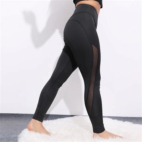 Hollow Out Hole Sexy Gym Leggings Of Women High Waist Solid Color Sport