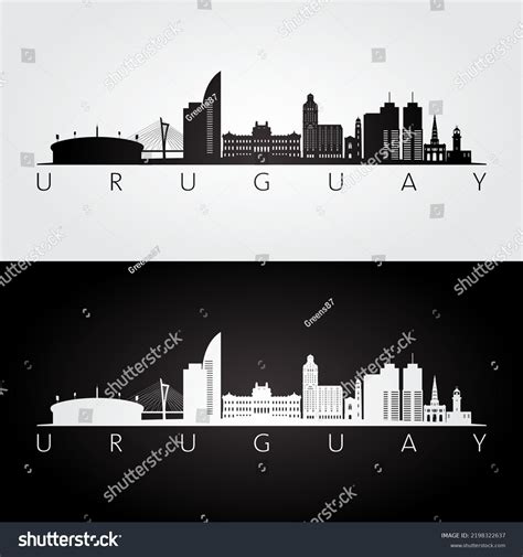 Vektor Stok Uruguay Skyline Landmarks Silhouette Black White (Tanpa