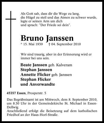 Traueranzeigen Von Bruno Janssen Trauer In Nrw De