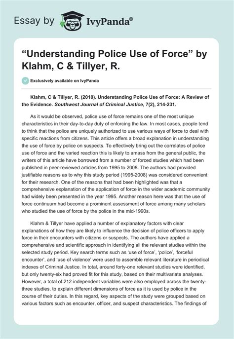 Understanding Police Use Of Force By Klahm C And Tillyer R 938