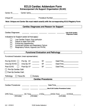 Fillable Online Elso Med Umich ECLS Cardiac Addendum Form