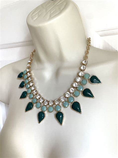 Banana Republic Necklace Nwt Statement Gold Tone Green Clear Stones Ebay