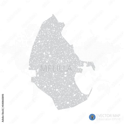 Melilla Grey Map Isolated On White Background With Abstract Mesh Line