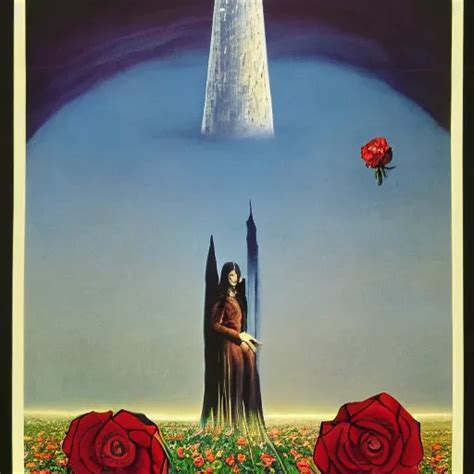 The Dark Tower In A Field Of Roses Surrealism Cosmic Stable