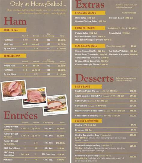 Menu at Honey Baked Ham Company restaurant, Chicago, N Ashland Ave