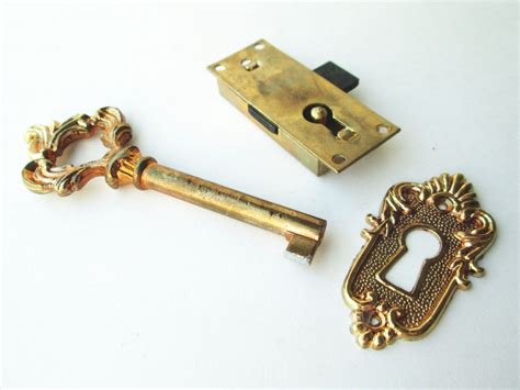 Vintage Brass Plated Key And Lock Drawer Lock Cabinet Lock