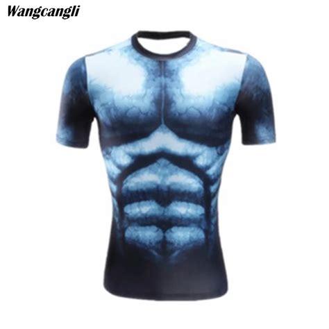 Blue Muscle Print Mens Sportswear Top 3d Print Fun Summer Workout Clothes Elasticity