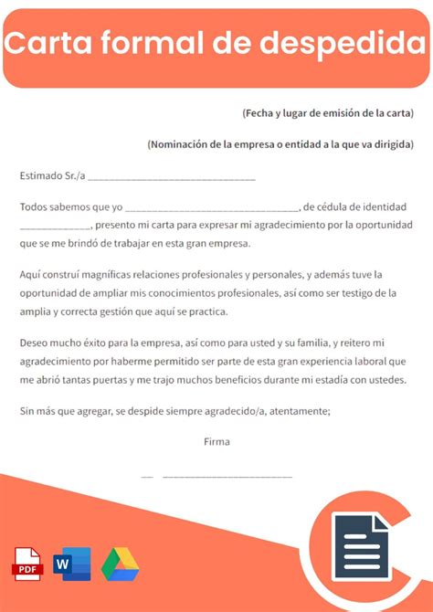 Carta Formal de Despedida Guías Online Word Pdf