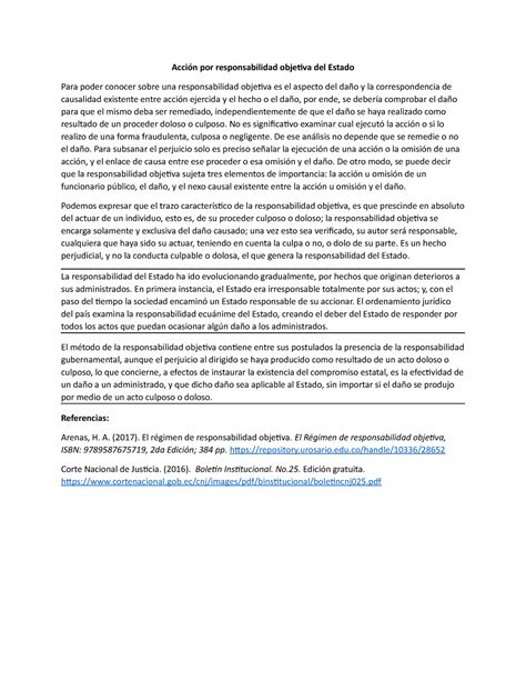 Acción por responsabilidad objetiva del Estado Acción por