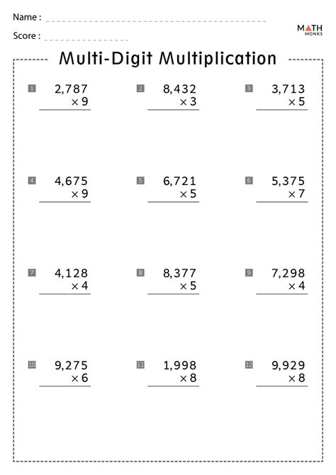 Multi Digit Multiplication Worksheets Math Monks