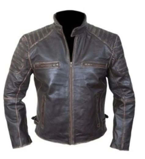 Mens Cafe Racer Brown Vintage Biker Leather Jacket