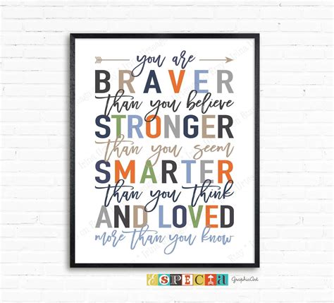 You Are Braver Than You Believe Stronger Than You Seem Etsy In 2020