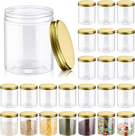 Amazon Irenare 24 Pcs 16 Oz Clear Plastic Jars With Ribbed Lids