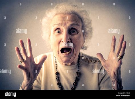 Portrait Of Scared Old Lady Stock Photo 138540374 Alamy