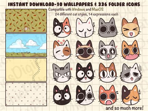 Cute Desktop Wallpapers Cat Folder Icons for Mac & Windows. | Etsy India