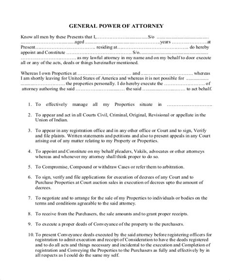 Free 11 Sample General Power Of Attorney Forms In Pdf Ms Word