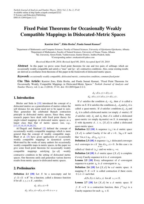 Pdf Fixed Point Theorems For Occasionally Weakly Compatible Mappings