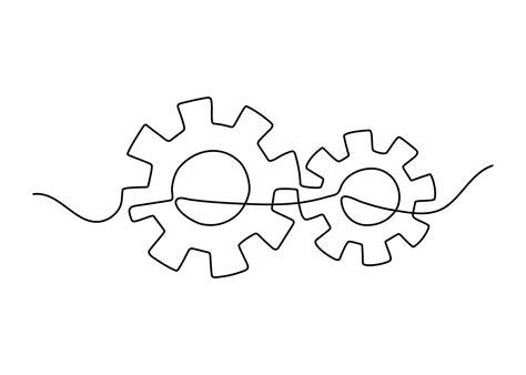 tecnologia de símbolo de roda de engrenagens desenho de uma linha