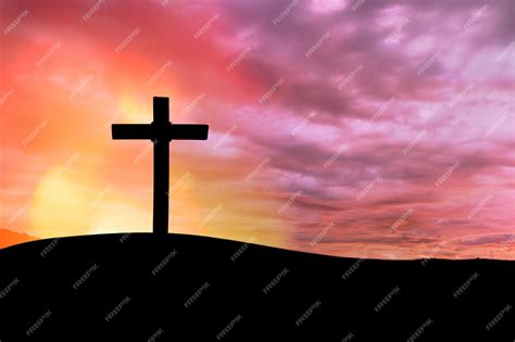 Premium Photo Christian Wooden Cross On The Hill On Sunset Background