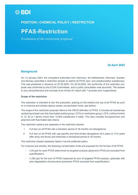 PFAS Restriction By Bundesverband Der Deutschen Industrie E V Issuu