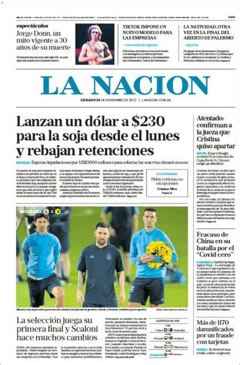 Periódico La Nación Argentina Periódicos De Argentina Edición De Sábado 26 De Noviembre De