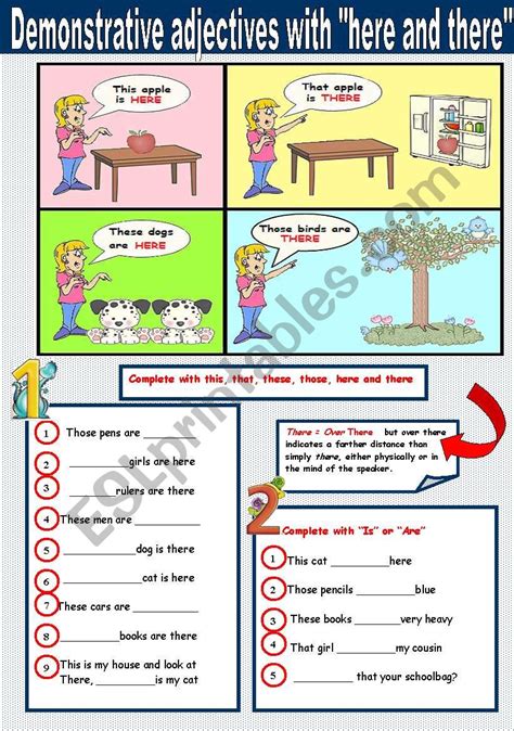 Demonstrative Adjectives With Here And There Esl Worksheet By Malvarosa