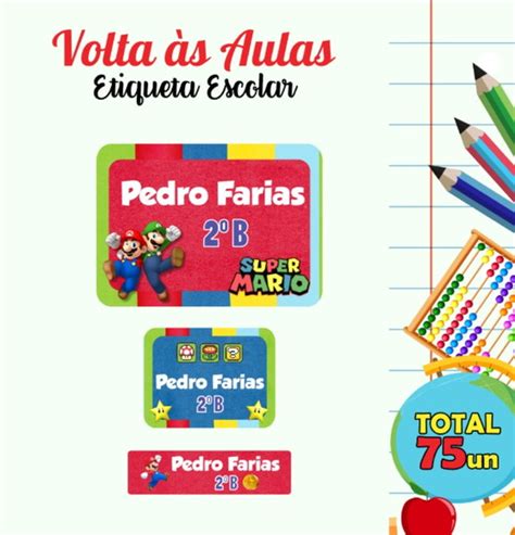 Etiqueta Escolar Adesiva Volta As Aulas Mario Bros 75un Elo7