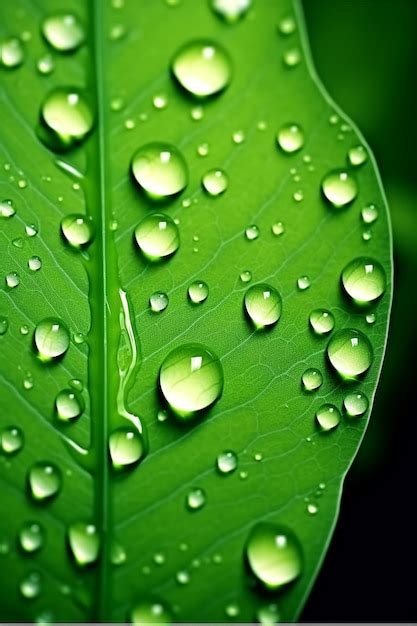 Premium Photo A Green Leaf With Water Droplets On It