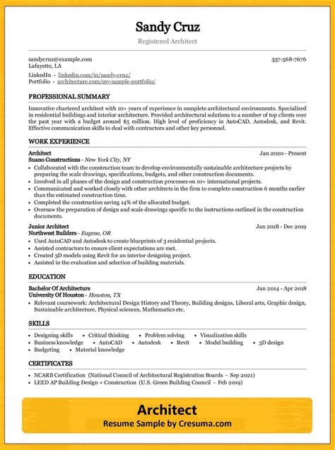 Architect Resume Example Writing Guide Cresuma